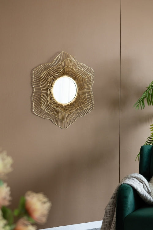 Round Gold Metal Frame Wall Mirror, 27 in