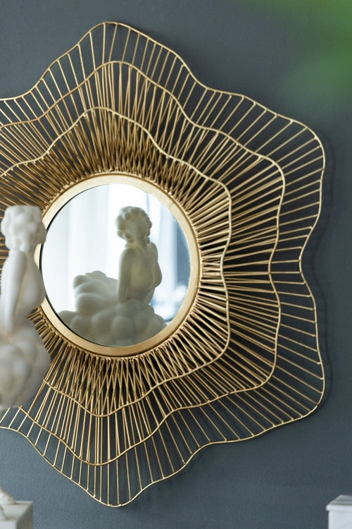Round Gold Metal Frame Wall Mirror, 27 in