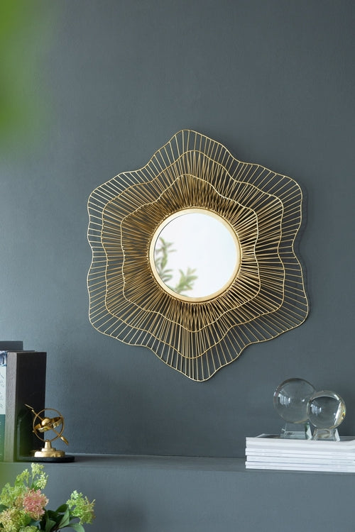 Round Gold Metal Frame Wall Mirror, 27 in
