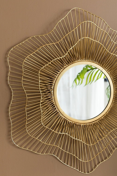 Round Gold Metal Frame Wall Mirror, 27 in