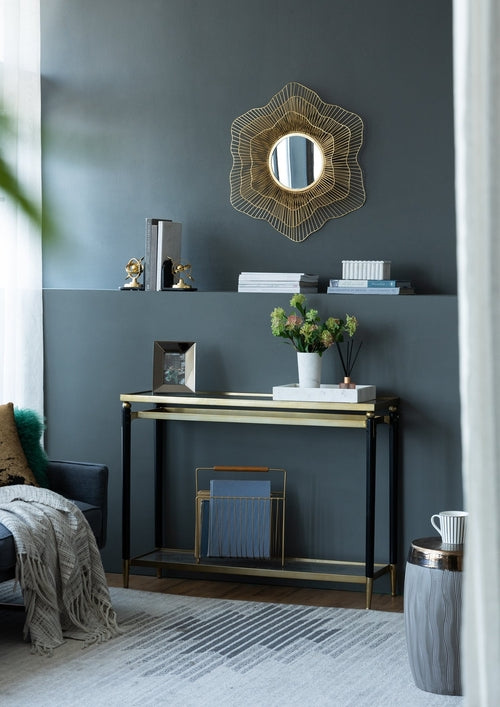Round Gold Metal Frame Wall Mirror, 27 in