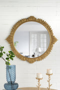 Ornate Rococo-Style Round Wall Mirror, Gold, 35.5 × 31.5 in