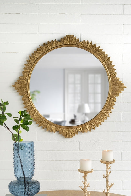 Ornate Rococo-Style Round Wall Mirror, Gold, 35.5 × 31.5 in
