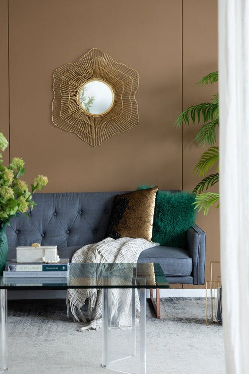 Round Gold Metal Frame Wall Mirror, 27 in
