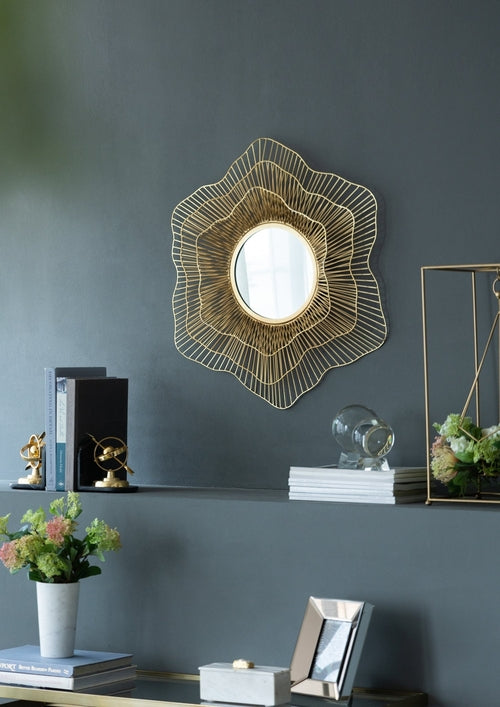 Round Gold Metal Frame Wall Mirror, 27 in
